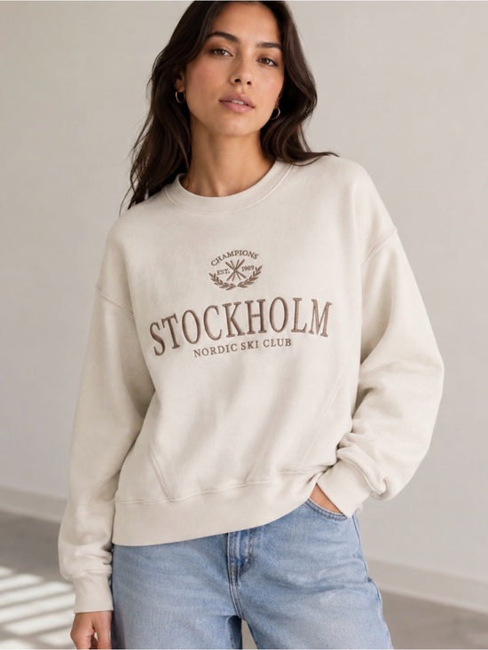 Garage Sweaters - Garage Cream 'Stockholm' Oversized Crewneck Sweatshirt with Brown Logo